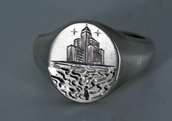 Innerspace Hand Engraved Sterling Silver Ring - Side Angle - Atethos Jewelry