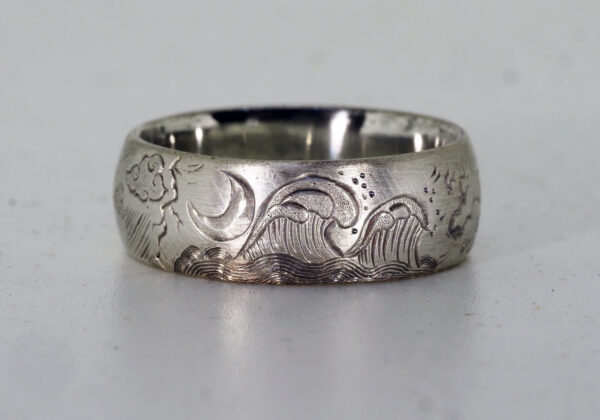 Five Elements of Nature Hand Engraved Sterling Silver Ring - Featured 5 - Water - Atethos Jewelry